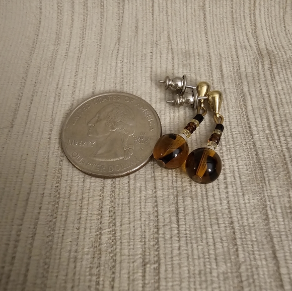 Beaded Drop Earrings (Amber Color) - Picture 3 of 3
